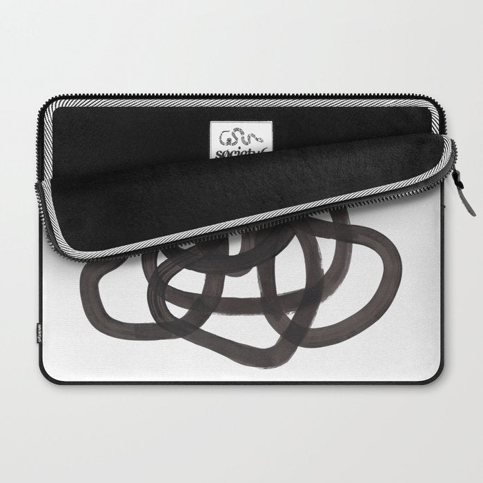 'Ink Memories' Minimalist Ink Line Drawing Abstract Black Brush Strokes Modern Funky Maze by Ejaaz Haniff Laptop Sleeve Gallery Image 2
