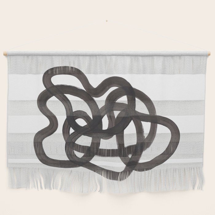 'Ink Memories' Minimalist Ink Line Drawing Abstract Black Brush Strokes Modern Funky Maze by Ejaaz Haniff Wall Hanging Gallery Image 1
