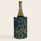 Navy Blue and Mustard Doodle Flowers Retro Floral Pattern Wine Chiller Gallery Image 1