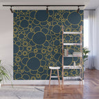 Navy Blue and Mustard Doodle Flowers Retro Floral Pattern Wall Mural Gallery Image 1