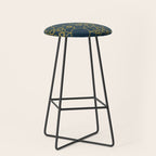 Navy Blue and Mustard Doodle Flowers Retro Floral Pattern Stool Gallery Image 1