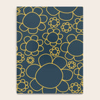 Navy Blue and Mustard Doodle Flowers Retro Floral Pattern Notebook Gallery Image 4