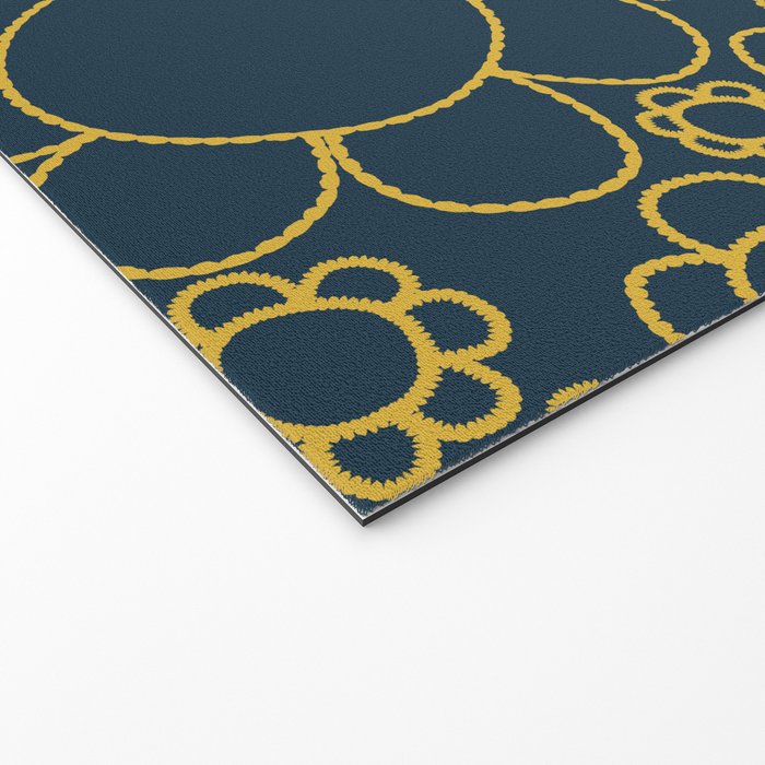 Navy Blue and Mustard Doodle Flowers Retro Floral Pattern Welcome Mat Gallery Image 2