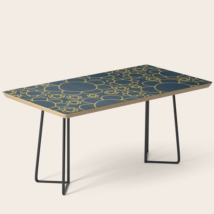 Navy Blue and Mustard Doodle Flowers Retro Floral Pattern Coffee Table Gallery Image 1