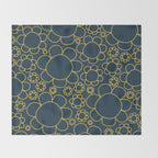 Navy Blue and Mustard Doodle Flowers Retro Floral Pattern Throw Blanket Gallery Image 2