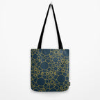 Navy Blue and Mustard Doodle Flowers Retro Floral Pattern Tote Bag Gallery Image 2
