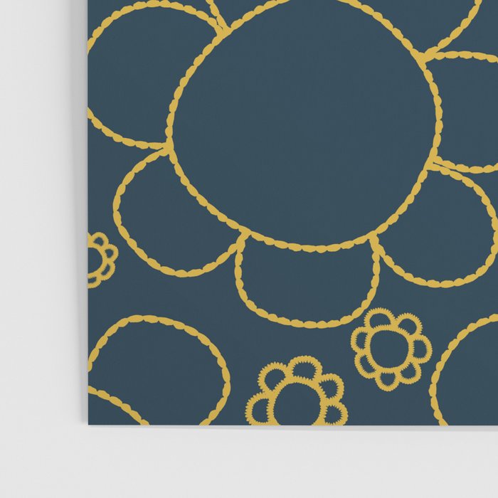 Navy Blue and Mustard Doodle Flowers Retro Floral Pattern Poster Gallery Image 3