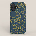 Navy Blue and Mustard Doodle Flowers Retro Floral Pattern iPhone Case Gallery Image 1