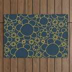 Navy Blue and Mustard Doodle Flowers Retro Floral Pattern Outdoor Rug Gallery Image 1