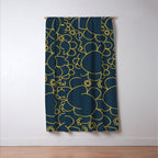 Navy Blue and Mustard Doodle Flowers Retro Floral Pattern Window Curtain Gallery Image 3