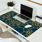 Navy Blue and Mustard Doodle Flowers Retro Floral Pattern Desk Mat Gallery Image 2