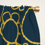 Navy Blue and Mustard Doodle Flowers Retro Floral Pattern Window Curtain Gallery Image 2