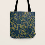 Navy Blue and Mustard Doodle Flowers Retro Floral Pattern Tote Bag Gallery Image 1