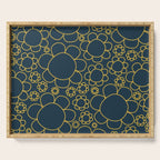 Navy Blue and Mustard Doodle Flowers Retro Floral Pattern Serving Tray Gallery Image 1