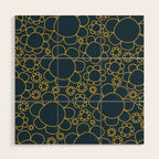 Navy Blue and Mustard Doodle Flowers Retro Floral Pattern Wood Wall Art Gallery Image 1