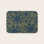 Navy Blue and Mustard Doodle Flowers Retro Floral Pattern Bath Mat Gallery Image 1