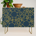 Navy Blue and Mustard Doodle Flowers Retro Floral Pattern Credenza Gallery Image 1