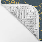 Navy Blue and Mustard Doodle Flowers Retro Floral Pattern Bath Mat Gallery Image 2