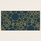 Navy Blue and Mustard Doodle Flowers Retro Floral Pattern Desk Mat Gallery Image 3