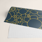 Navy Blue and Mustard Doodle Flowers Retro Floral Pattern Wrapping Paper Gallery Image 2
