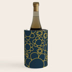 Navy Blue and Mustard Doodle Flowers Retro Floral Pattern Wine Chiller Gallery Image 3