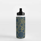 Navy Blue and Mustard Doodle Flowers Retro Floral Pattern Water Bottle Gallery Image 2