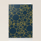Navy Blue and Mustard Doodle Flowers Retro Floral Pattern Stationery Card Gallery Image 2