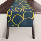 Navy Blue and Mustard Doodle Flowers Retro Floral Pattern Table Runner Gallery Image 1