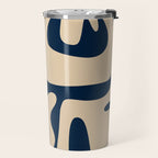 Mid Century Modern Kwaito Abstract Pattern Beige and Navy Blue Travel Mug Gallery Image 2
