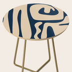 Mid Century Modern Kwaito Abstract Pattern Beige and Navy Blue Side Table Gallery Image 2