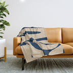 Mid Century Modern Kwaito Abstract Pattern Beige and Navy Blue Throw Blanket Gallery Image 1