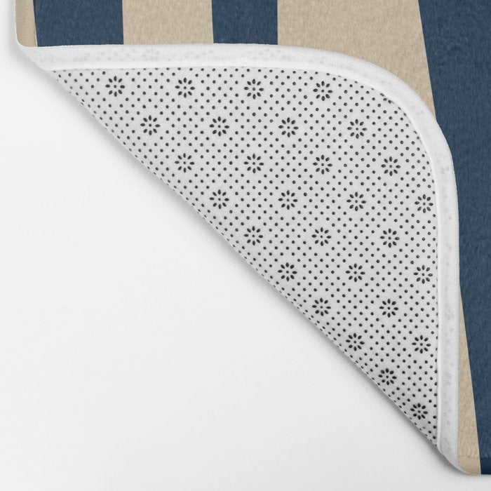 Mid Century Modern Kwaito Abstract Pattern Beige and Navy Blue Bath Mat Gallery Image 2