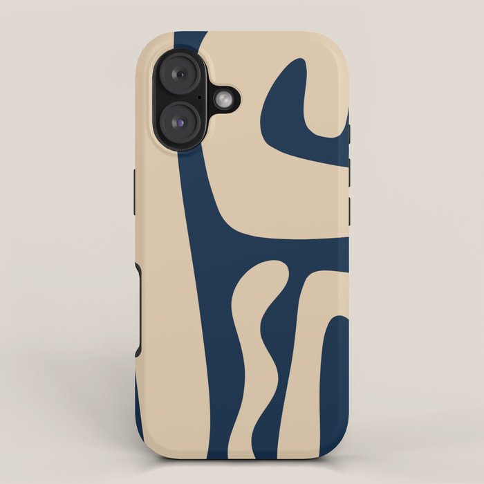 Mid Century Modern Kwaito Abstract Pattern Beige and Navy Blue iPhone Case Gallery Image 1