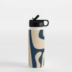 Mid Century Modern Kwaito Abstract Pattern Beige and Navy Blue Water Bottle Gallery Image 1