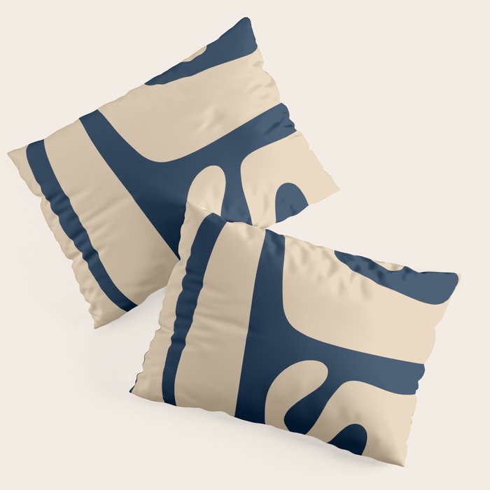 Mid Century Modern Kwaito Abstract Pattern Beige and Navy Blue Pillow Sham Gallery Image 3