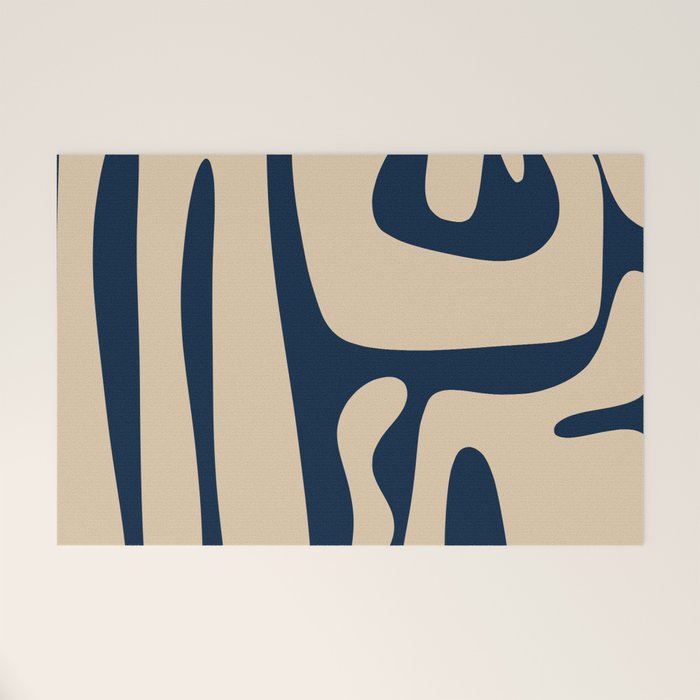 Mid Century Modern Kwaito Abstract Pattern Beige and Navy Blue Welcome Mat Gallery Image 1