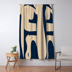 Mid Century Modern Kwaito Abstract Pattern Beige and Navy Blue Window Curtain Gallery Image 5