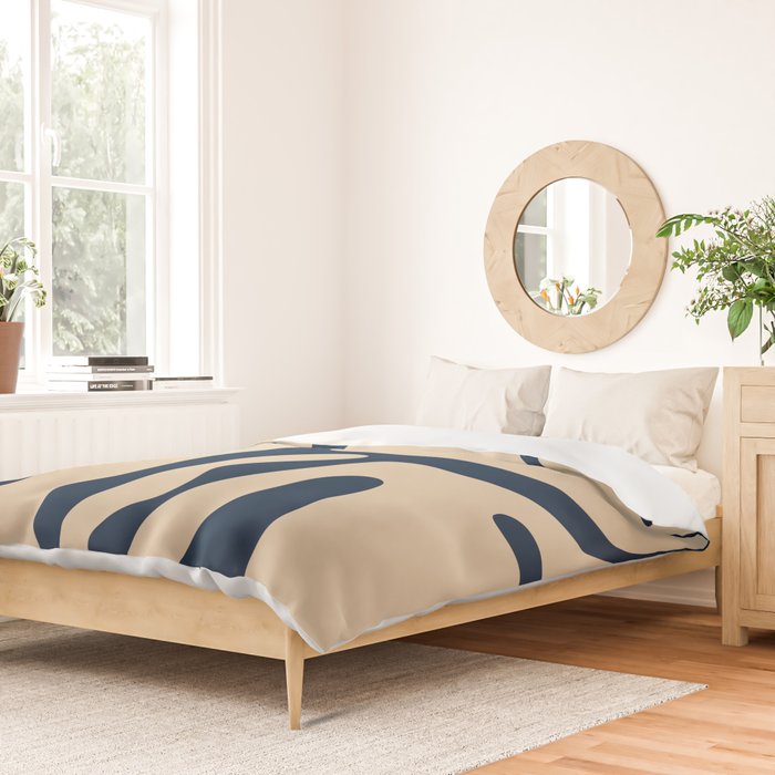 Mid Century Modern Kwaito Abstract Pattern Beige and Navy Blue Duvet Cover Gallery Image 2