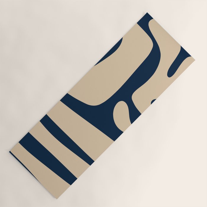 Mid Century Modern Kwaito Abstract Pattern Beige and Navy Blue Yoga Mat Gallery Image 1