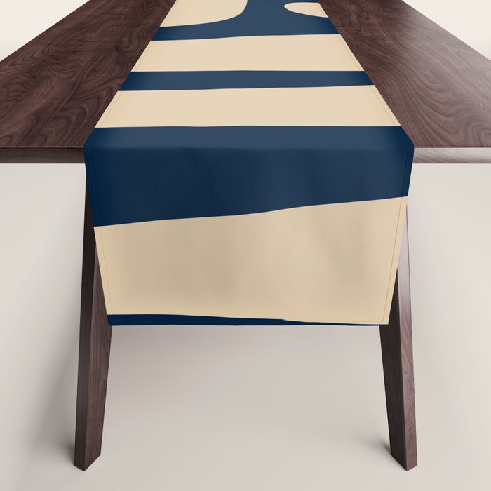 Mid Century Modern Kwaito Abstract Pattern Beige and Navy Blue Table Runner Gallery Image 1