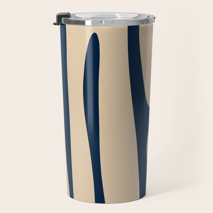 Mid Century Modern Kwaito Abstract Pattern Beige and Navy Blue Travel Mug Gallery Image 3