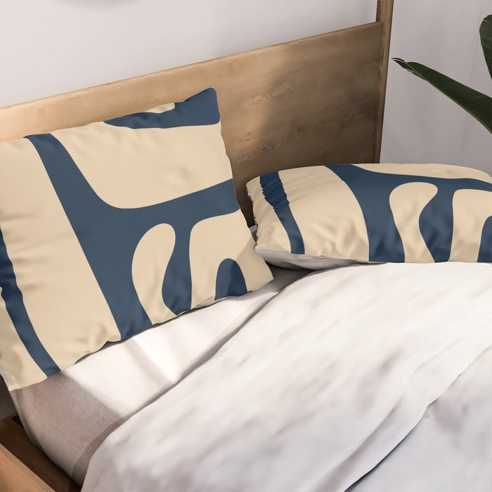Mid Century Modern Kwaito Abstract Pattern Beige and Navy Blue Pillow Sham Gallery Image 2