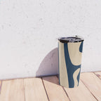 Mid Century Modern Kwaito Abstract Pattern Beige and Navy Blue Travel Mug Gallery Image 4