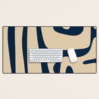 Mid Century Modern Kwaito Abstract Pattern Beige and Navy Blue Desk Mat Gallery Image 1
