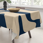 Mid Century Modern Kwaito Abstract Pattern Beige and Navy Blue Tablecloth Gallery Image 3