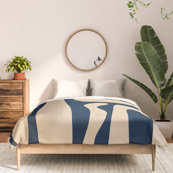 Mid Century Modern Kwaito Abstract Pattern Beige and Navy Blue Comforter Gallery Image 3