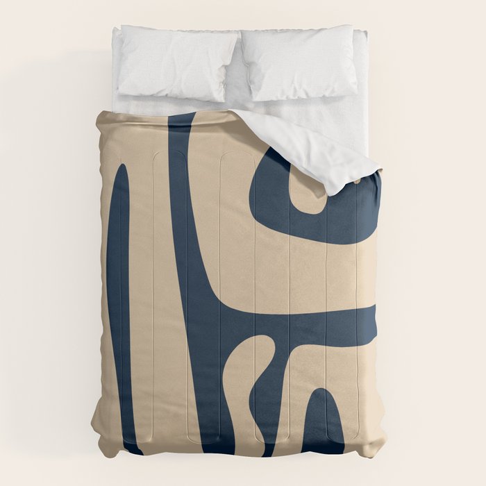 Mid Century Modern Kwaito Abstract Pattern Beige and Navy Blue Comforter Gallery Image 6