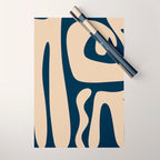Mid Century Modern Kwaito Abstract Pattern Beige and Navy Blue Wrapping Paper Gallery Image 1