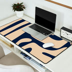 Mid Century Modern Kwaito Abstract Pattern Beige and Navy Blue Desk Mat Gallery Image 2
