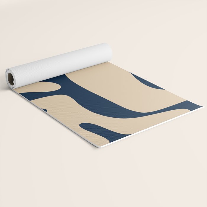 Mid Century Modern Kwaito Abstract Pattern Beige and Navy Blue Yoga Mat Gallery Image 2
